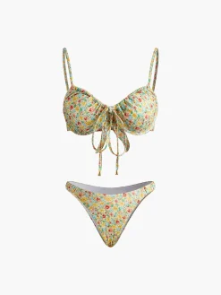 Floral Print Tie Front Bikini Set