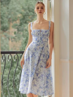 Floral Print Tie-Detail Cami Midi Dress
