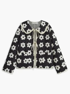 Floral Printed Lace Up Winter Coat
