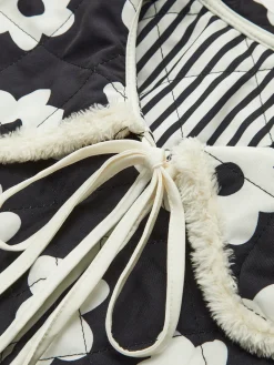 Floral Printed Lace Up Winter Coat