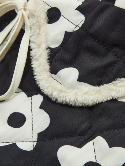 Floral Printed Lace Up Winter Coat