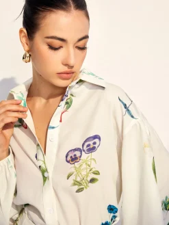 Floral Printed Lapel Long Sleeve Shorts Set
