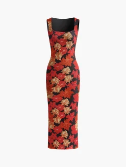 Floral Printed Mesh Tank Dress