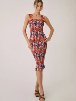 Floral Ruffle Shirred Midi Dress