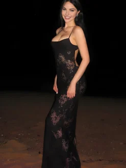 Floral Semi-Sheer Cami Long Dress