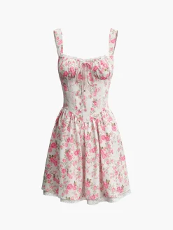 Floral Tie Waist Short Dress