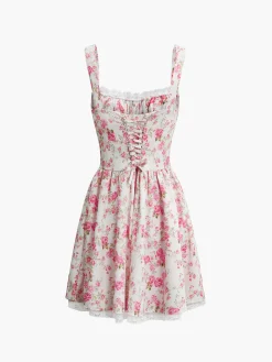 Floral Tie Waist Short Dress