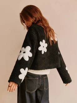 Floral Zipper Fleece Jacket