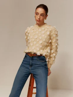 Floral-Decor Short Sweater