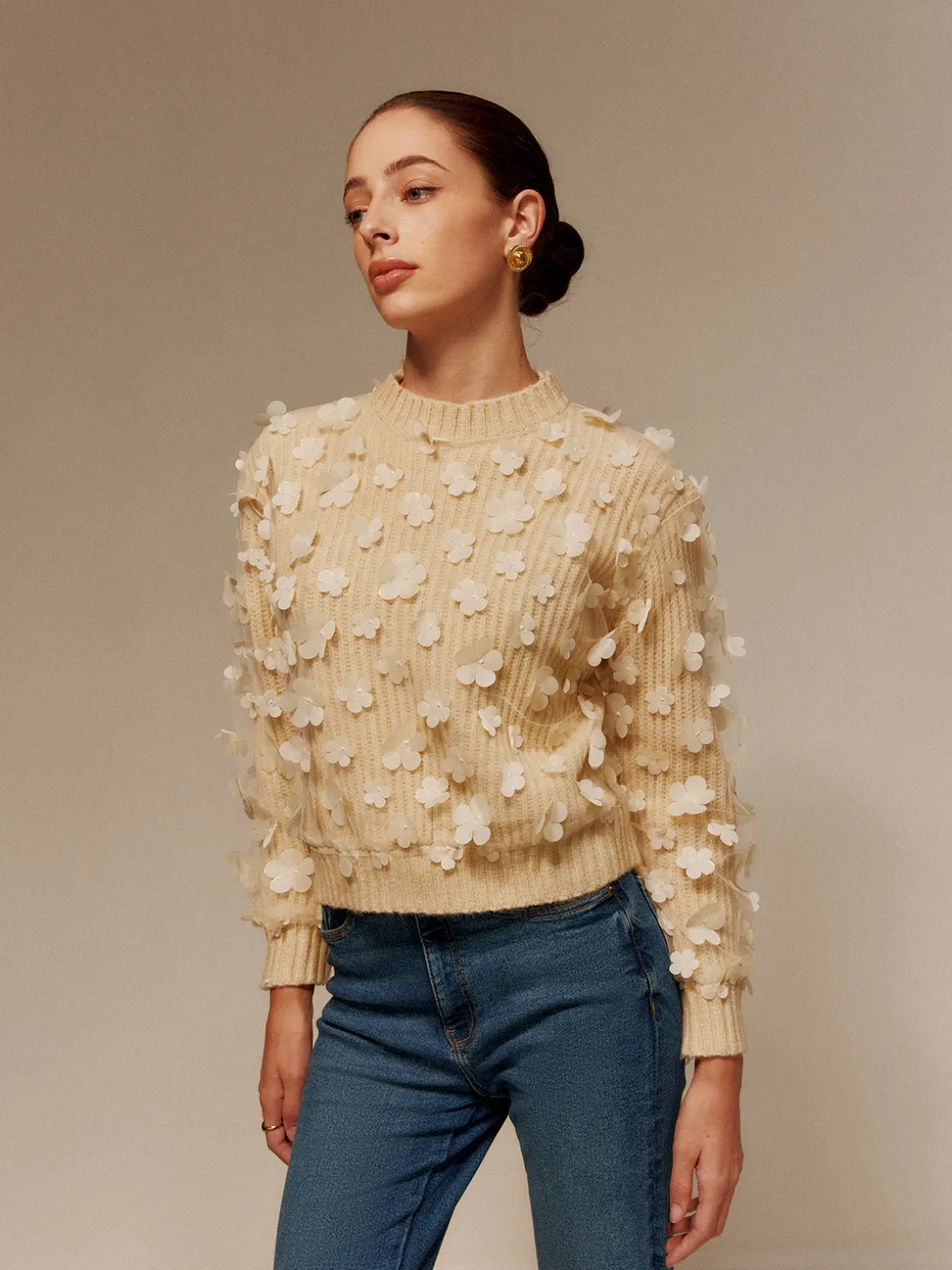 Floral-Decor Short Sweater