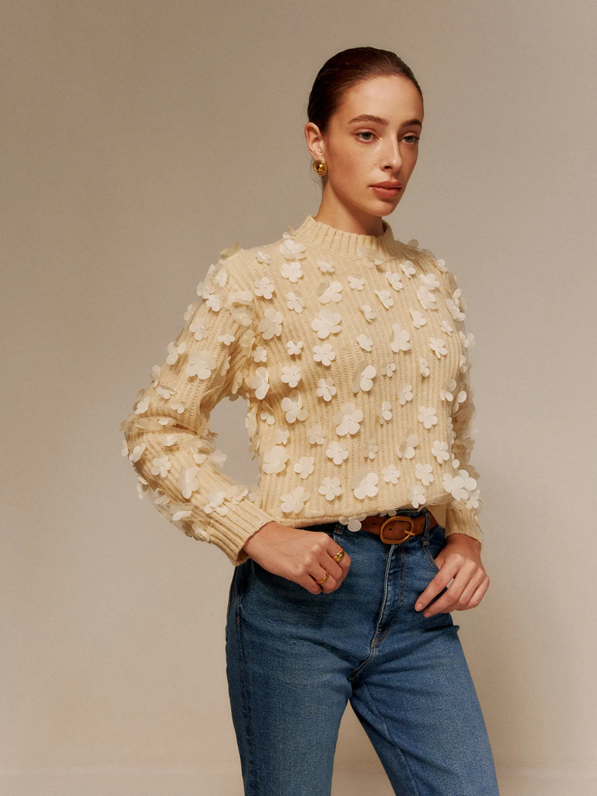Floral-Decor Short Sweater