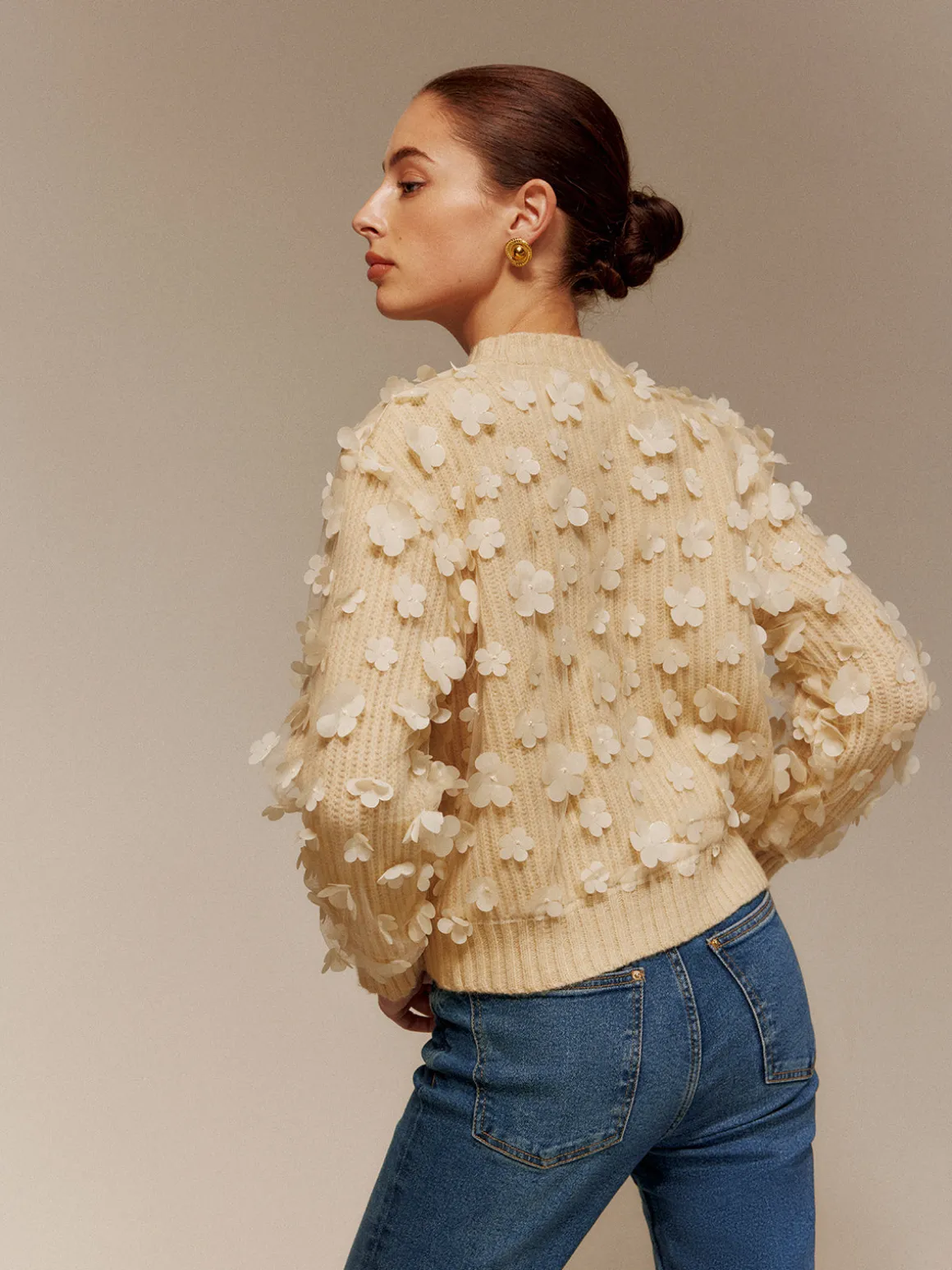Floral-Decor Short Sweater
