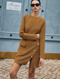 Floral-Detail Faux Leather Slim Dress