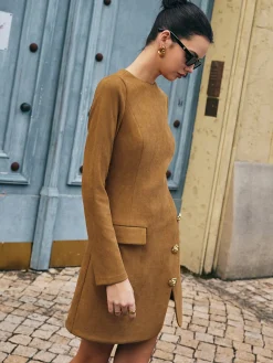 Floral-Detail Faux Leather Slim Dress