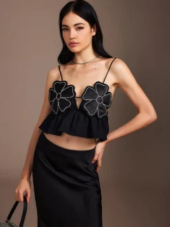 Flower Backless Ruffle Cami Top