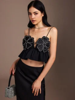 Flower Backless Ruffle Cami Top