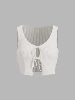 Fly Away Tied Rib Crop Tank Top