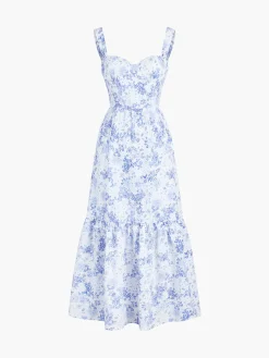 Forget Me Not Floral Pockets Zippered Long Dress