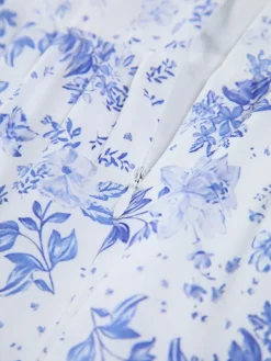 Forget Me Not Floral Pockets Zippered Long Dress