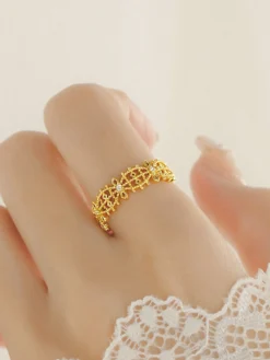 French Hollow Rhinestone Crown Ring