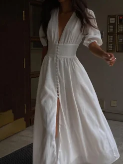 Frenchy  Button Split Long Dress