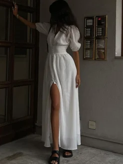 Frenchy  Button Split Long Dress