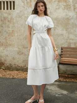 Frenchy Puff Sleeve Knotted Midi Dress