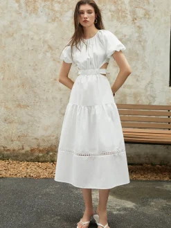Frenchy Puff Sleeve Knotted Midi Dress