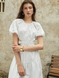 Frenchy Puff Sleeve Knotted Midi Dress