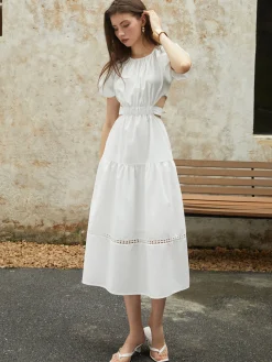 Frenchy Puff Sleeve Knotted Midi Dress