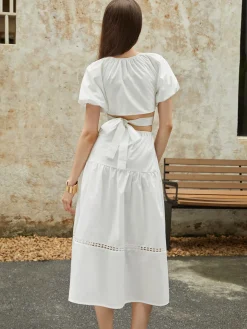 Frenchy Puff Sleeve Knotted Midi Dress