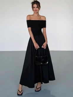Frenchy Solid Off-Shoulder Long Dress