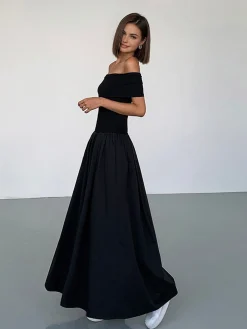 Frenchy Solid Off-Shoulder Long Dress