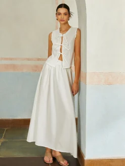 Front Bow Tie Sleeveless Skirt Set