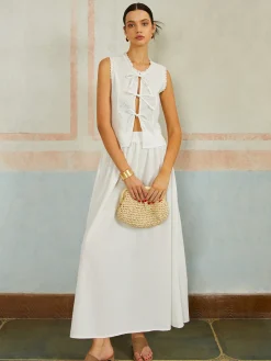 Front Bow Tie Sleeveless Skirt Set