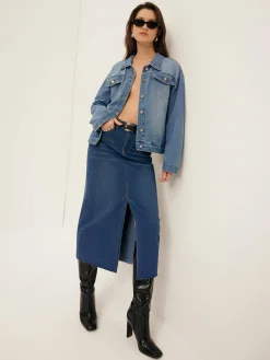 Front Split Denim Skirt Without Belt