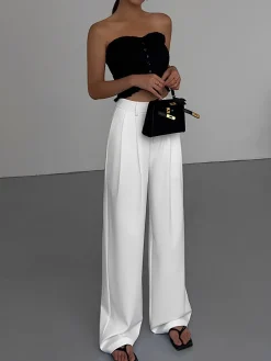 Full Length Pleated Wide Leg Dress Pants