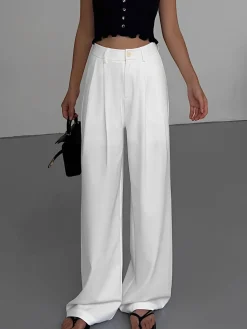 Full Length Pleated Wide Leg Dress Pants