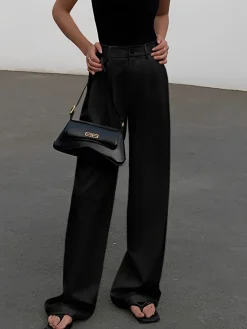 Full Length Pleated Wide Leg Dress Pants
