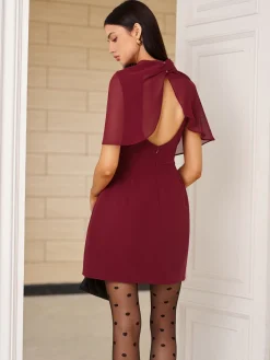 Funnel Neck Backless Zipper Dress