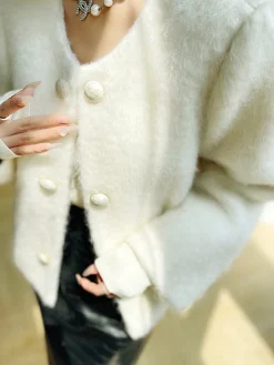 Fuzzy Button Short Wool Coat