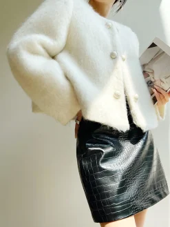 Fuzzy Button Short Wool Coat