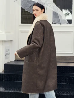 Fuzzy Lined Faux Leather Winter Coat