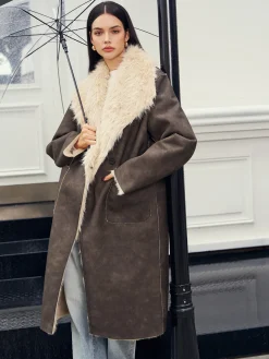 Fuzzy Lined Faux Leather Winter Coat