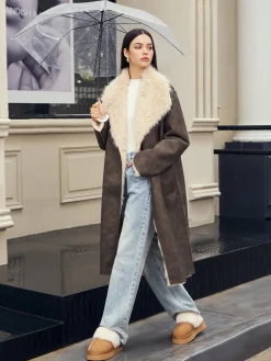 Fuzzy Lined Faux Leather Winter Coat