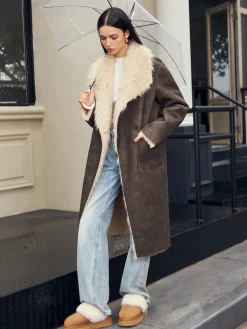 Fuzzy Lined Faux Leather Winter Coat
