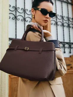 Genuine Leather Belt Top Handle Bag