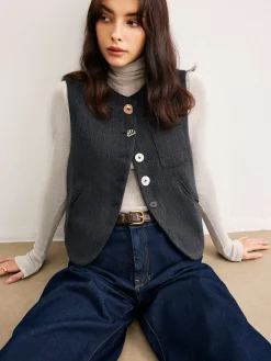 Geometric Button Short Vest