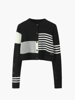 Geometric Color Block Breasted Knit Top