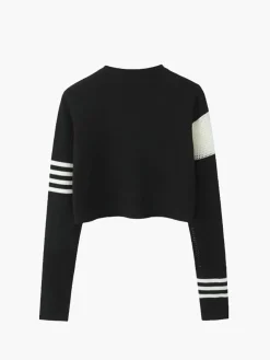 Geometric Color Block Breasted Knit Top